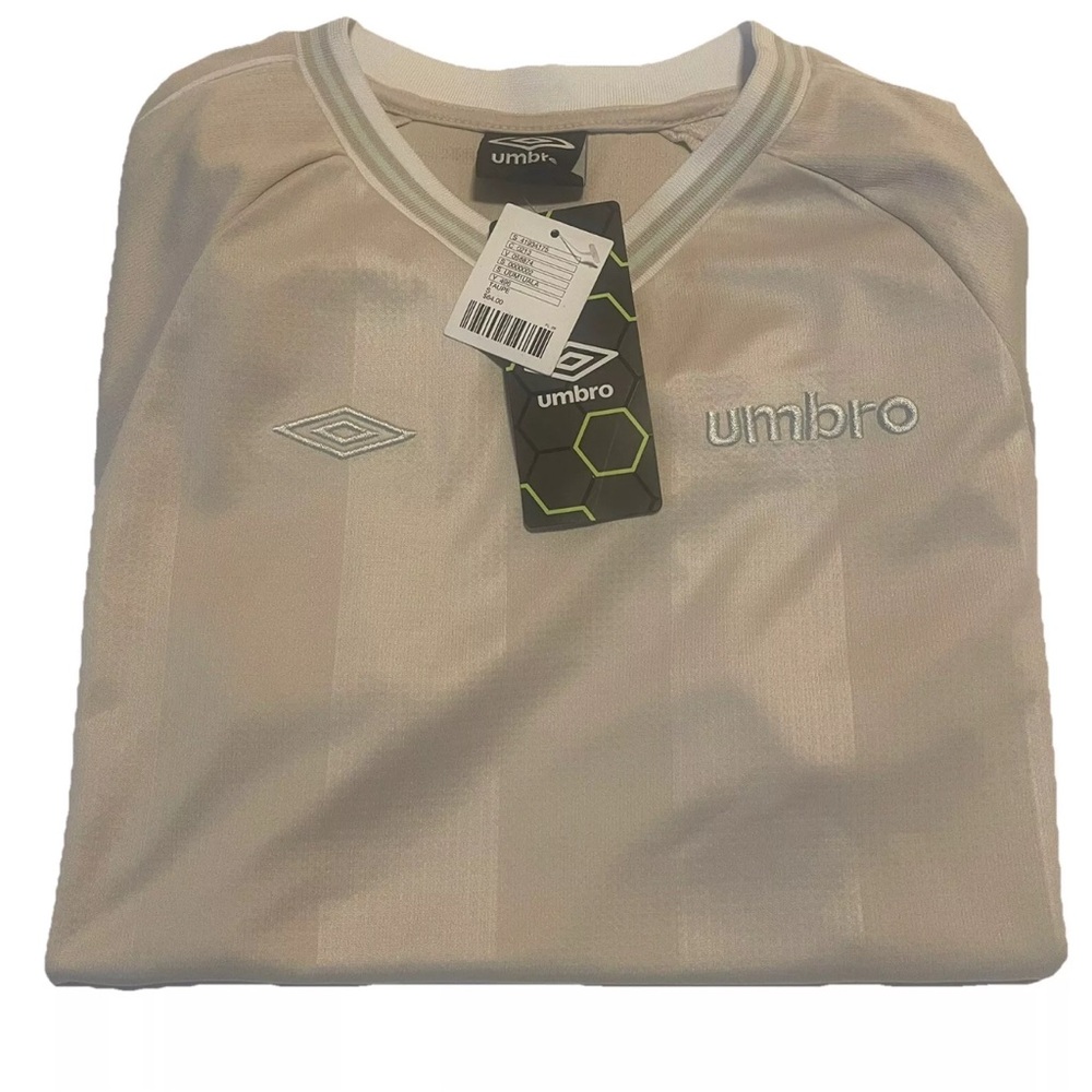 Umbro Soccer Jersey Shirt Small Taupe Mint Green V-Neck Embroidered Blokecore